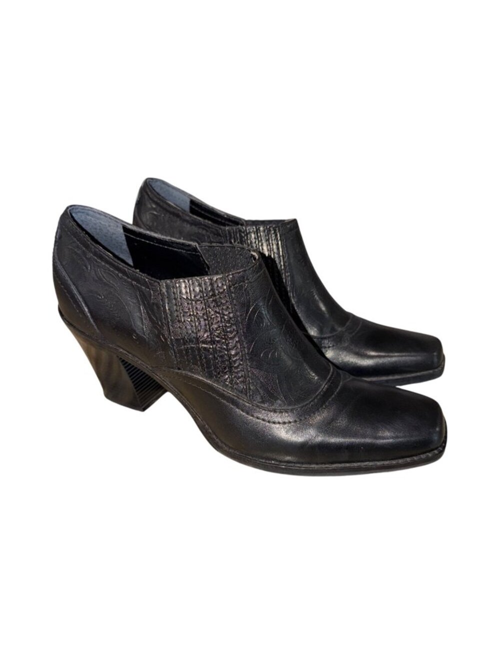 ANTONIO MELANI" BLACK LEATHER TOOLED Western Cowgirl Ankle BOOTS WOMENS 9 Boho
